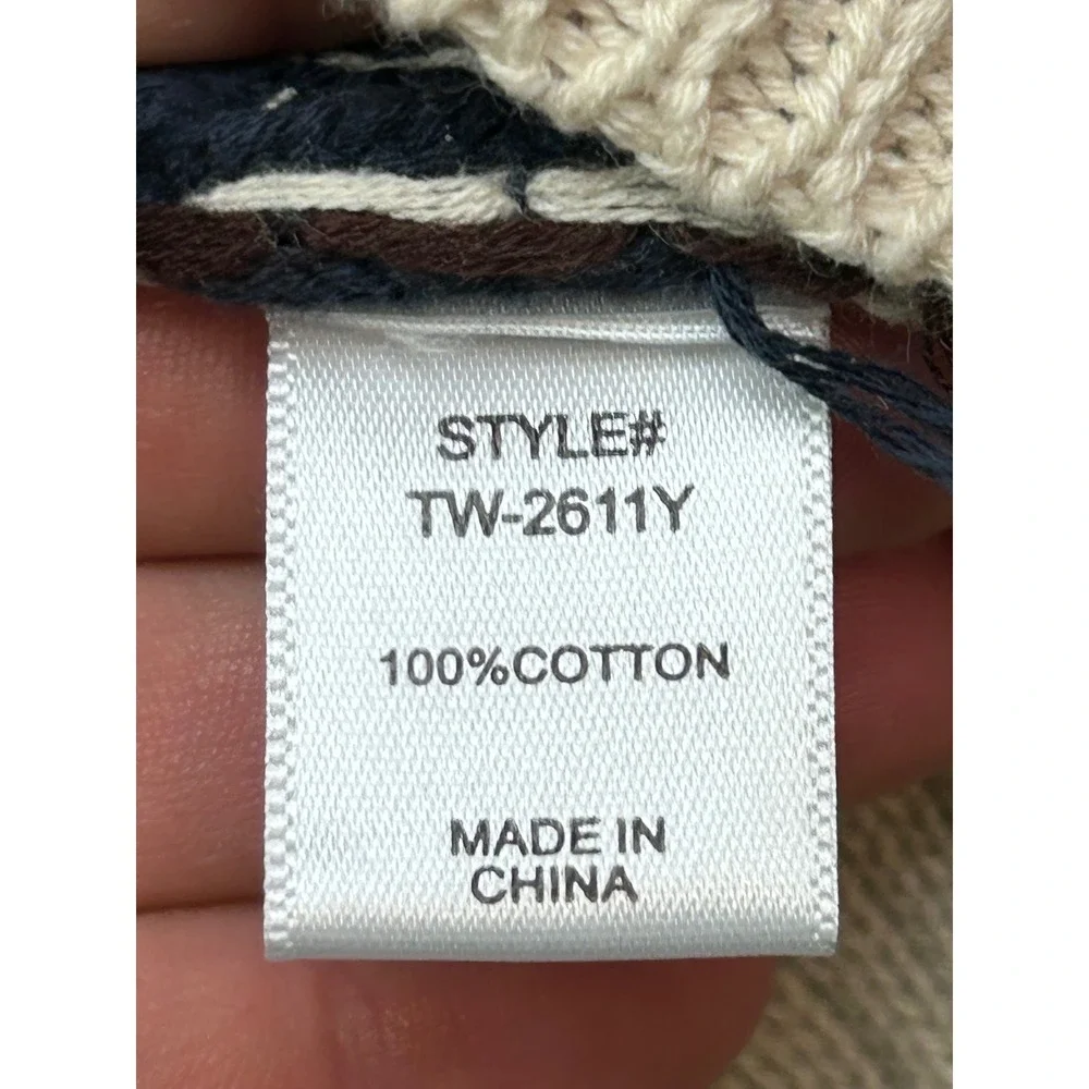 Zenana Sweater‎ Women Medium Cream Blue Striped Ribbed Knit Cotton Top Pullover
